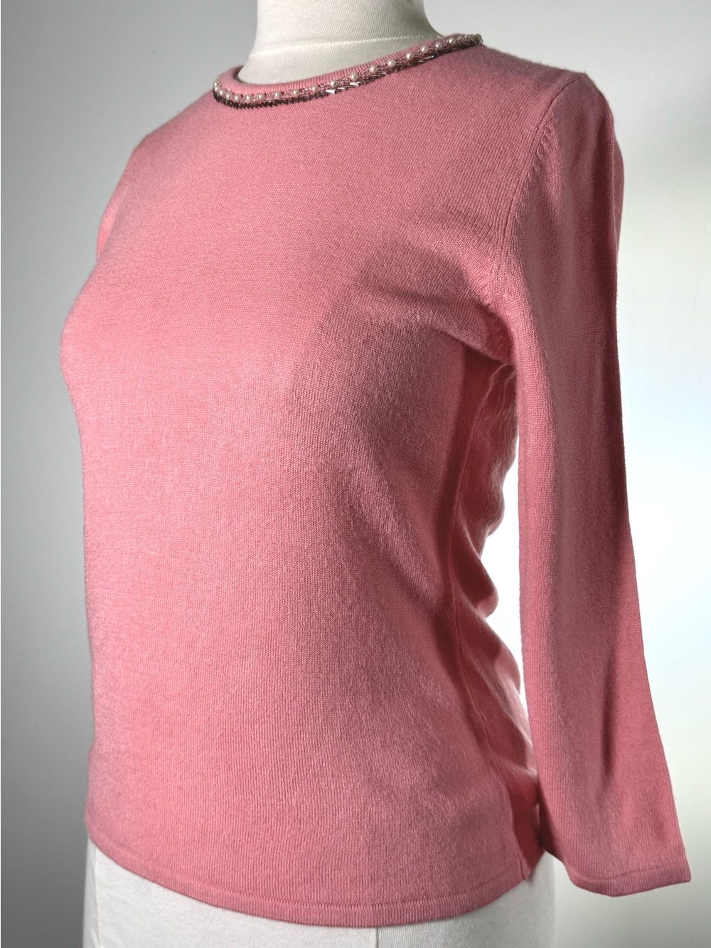 Sag Harbor S Pink Pearl Bead Neck Sweater NWT Soft Acrylic